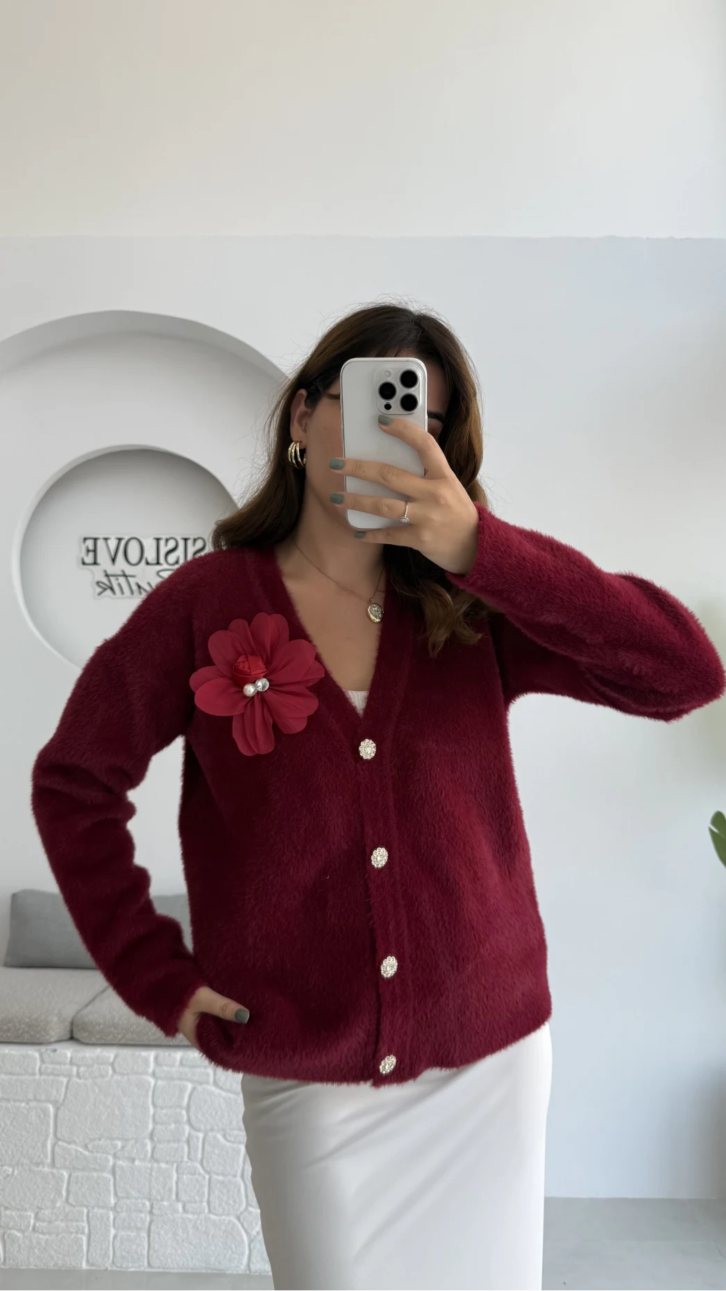 Mandy Çiçek Detay Hırka - Bordo - Kod: 25301