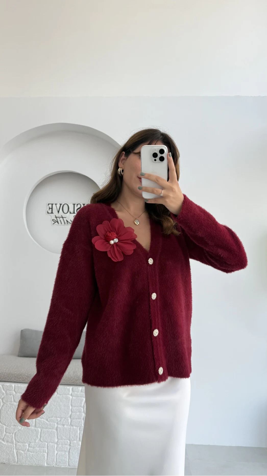 Mandy Çiçek Detay Hırka - Bordo - Kod: 25301