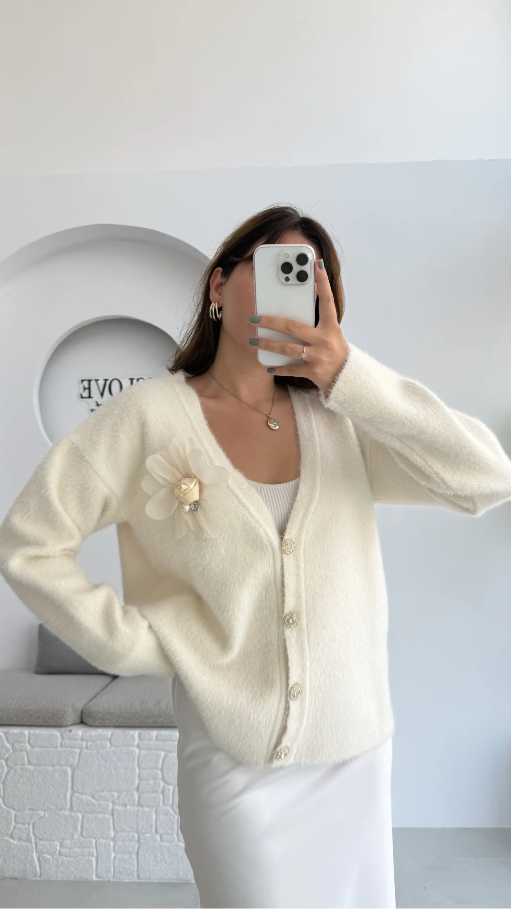 Mandy Çiçek Detay Hırka - Ekru - Kod: 25301