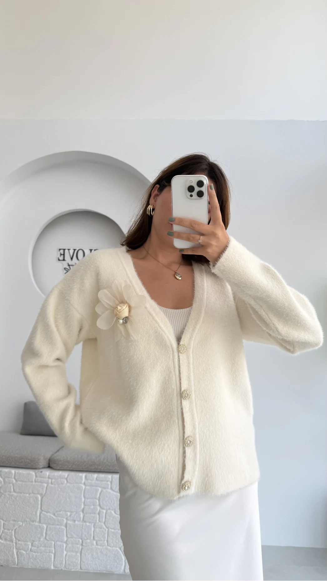 Mandy Çiçek Detay Hırka - Ekru - Kod: 25301