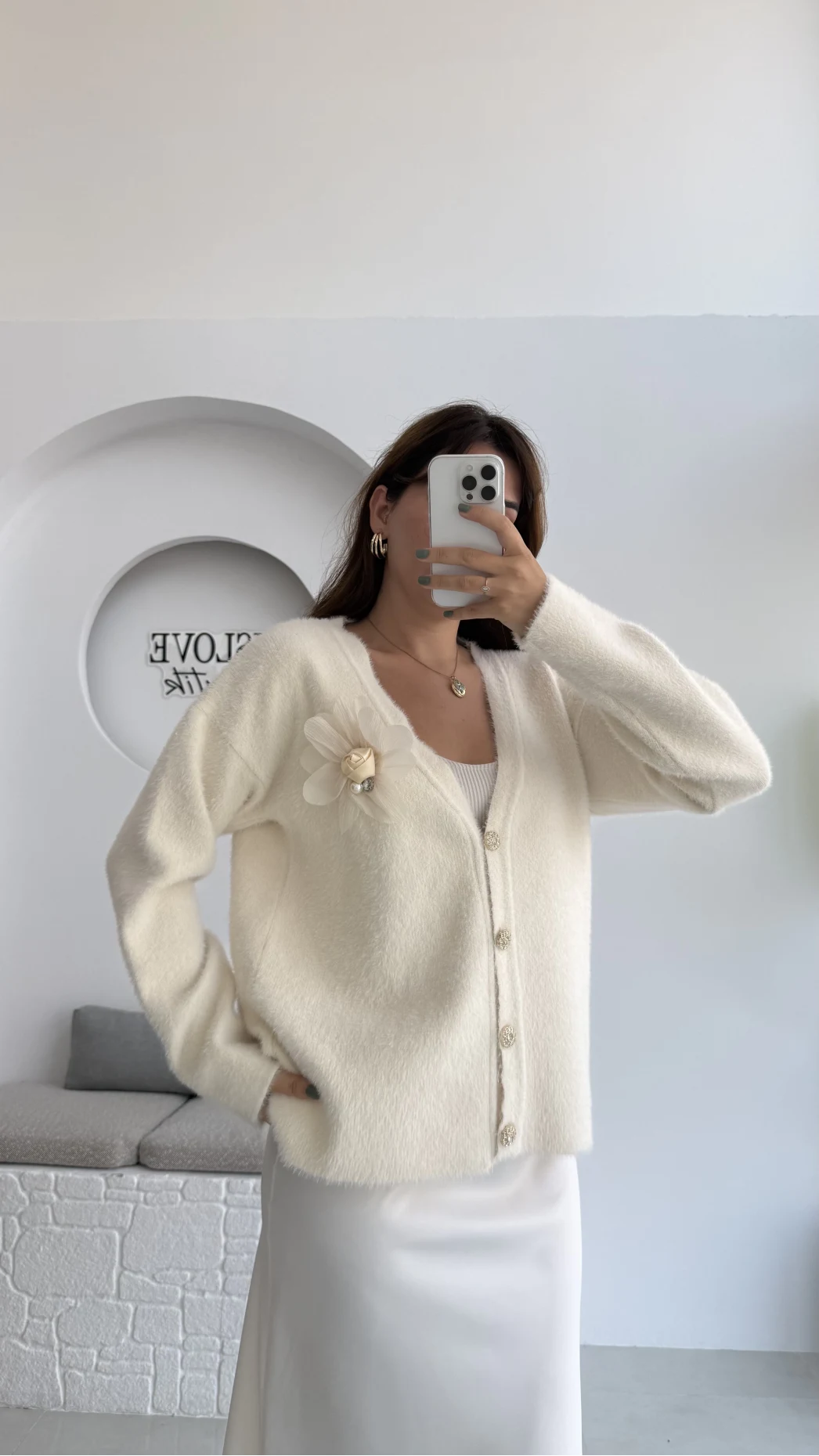 Mandy Çiçek Detay Hırka - Ekru - Kod: 25301