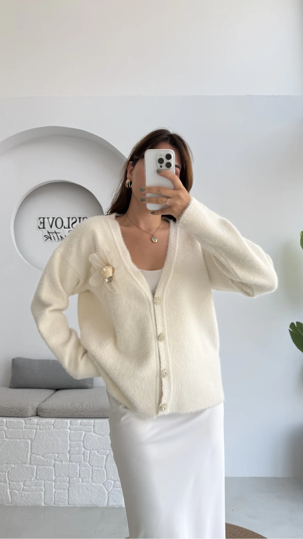 Mandy Çiçek Detay Hırka - Ekru - Kod: 25301