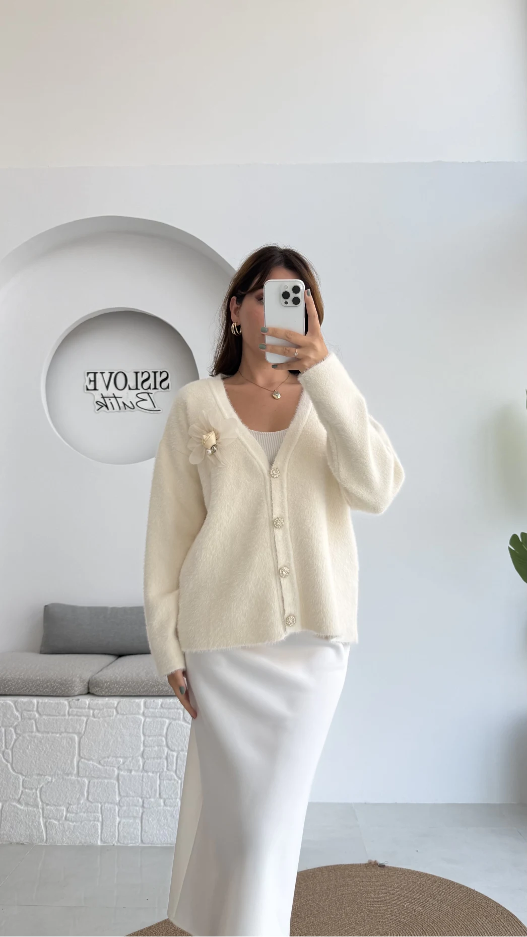 Mandy Çiçek Detay Hırka - Ekru - Kod: 25301