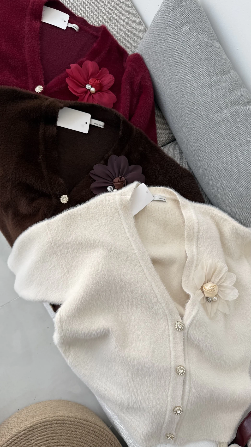 Mandy Çiçek Detay Hırka - Kahverengi - Kod: 25301