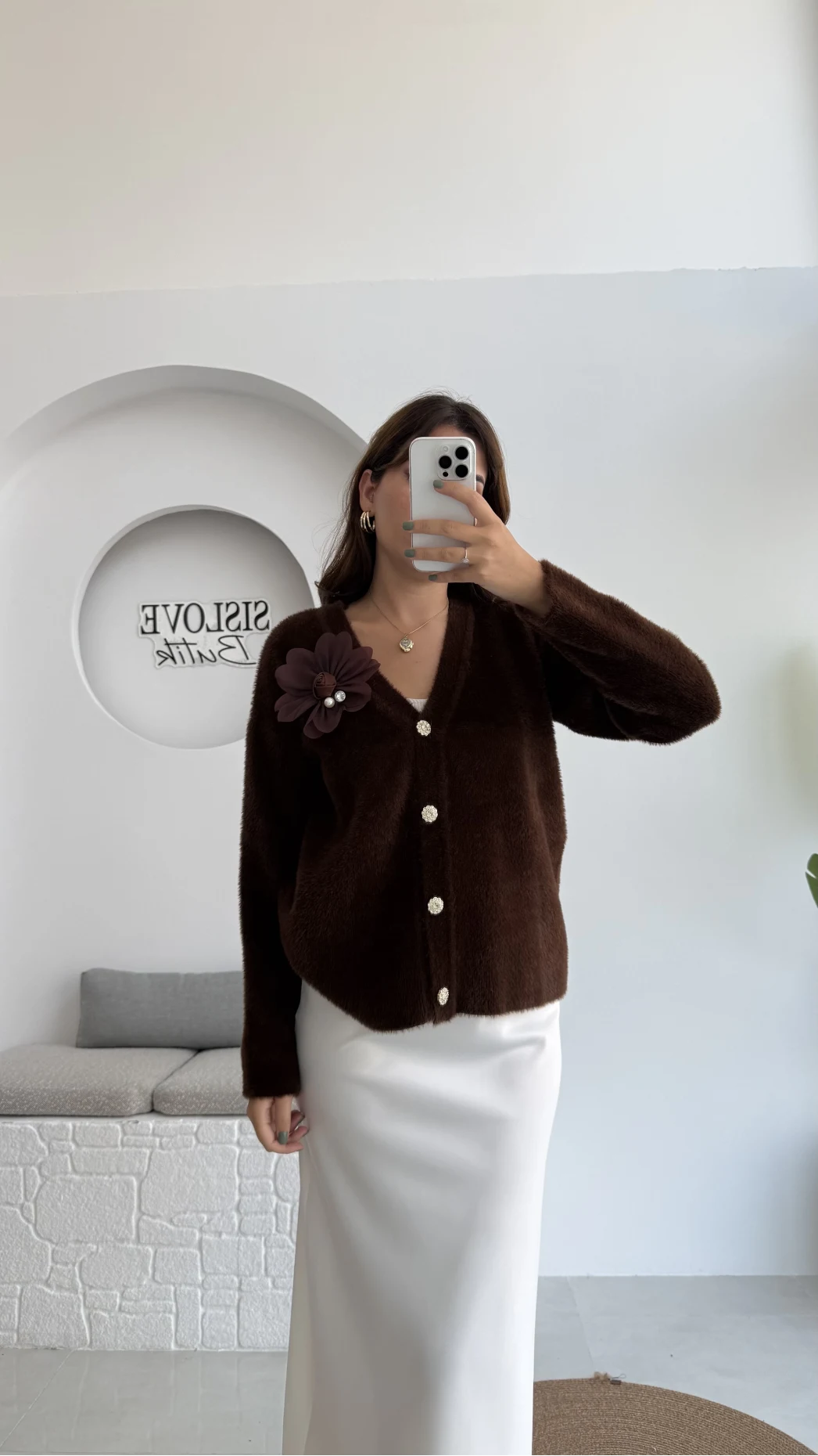 Mandy Çiçek Detay Hırka - Kahverengi - Kod: 25301