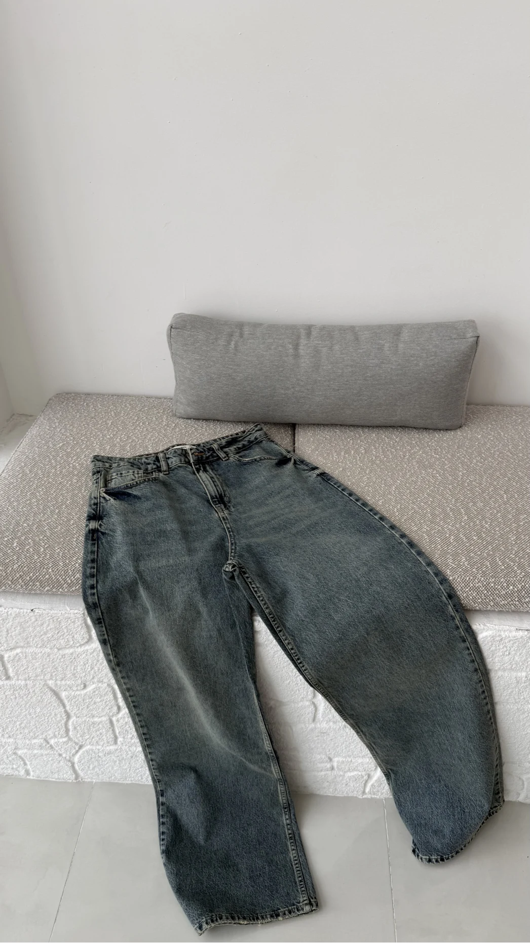 Mang Eskitme Tonları Yüksek Bel Denim Jean Pantolon