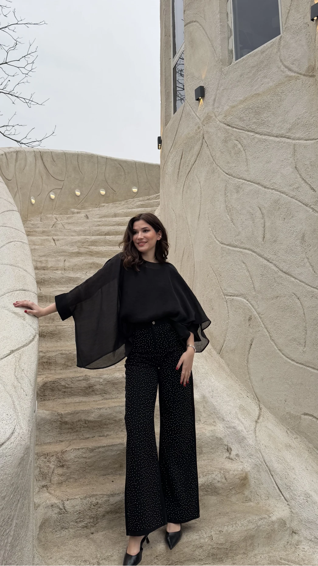 Mang Siyah Taşlı Yüksel Bel Denim Jean Pantolon