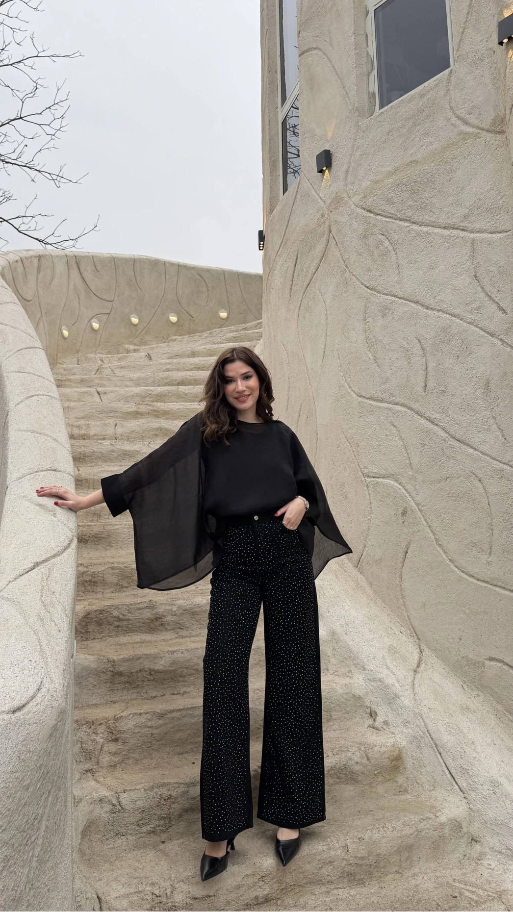 Mang Siyah Taşlı Yüksel Bel Denim Jean Pantolon