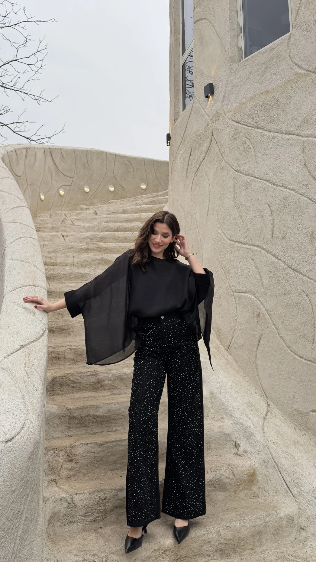 Mang Siyah Taşlı Yüksel Bel Denim Jean Pantolon