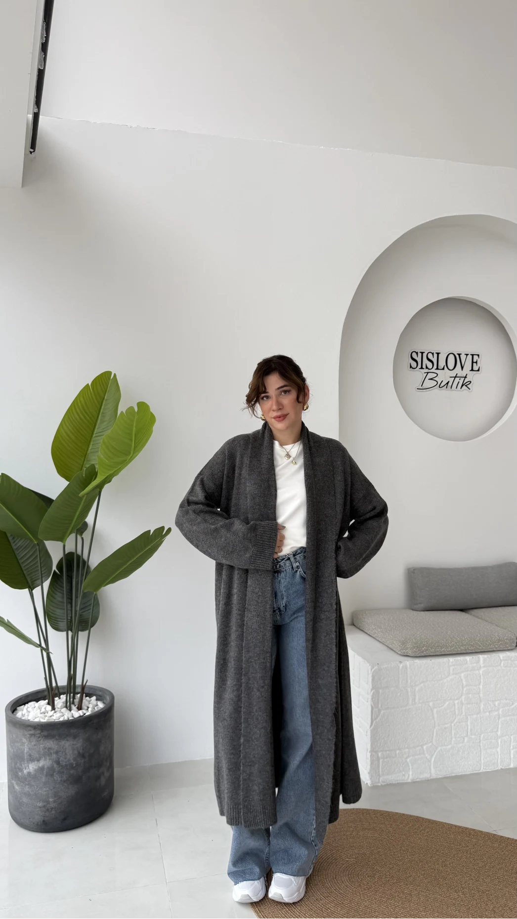 Manon Uzun Triko Hırka - Antrasit - Kod: 25504