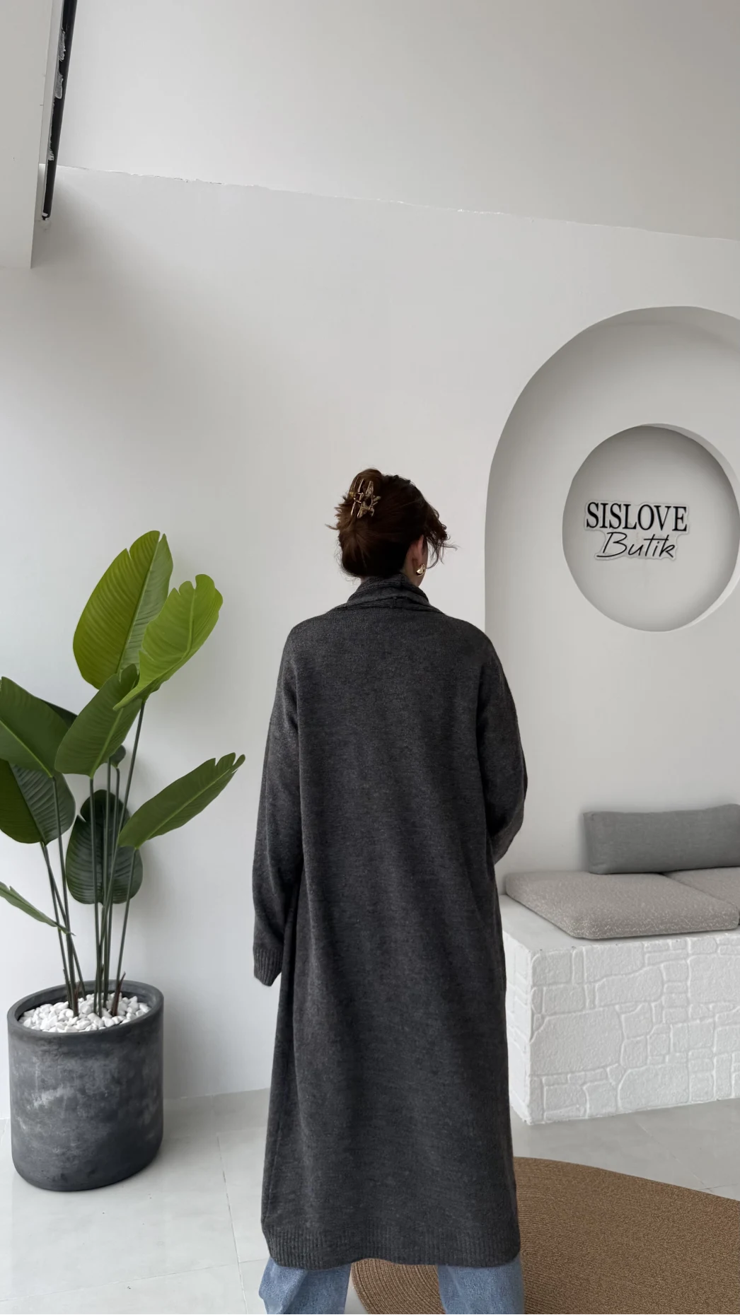 Manon Uzun Triko Hırka - Antrasit - Kod: 25504