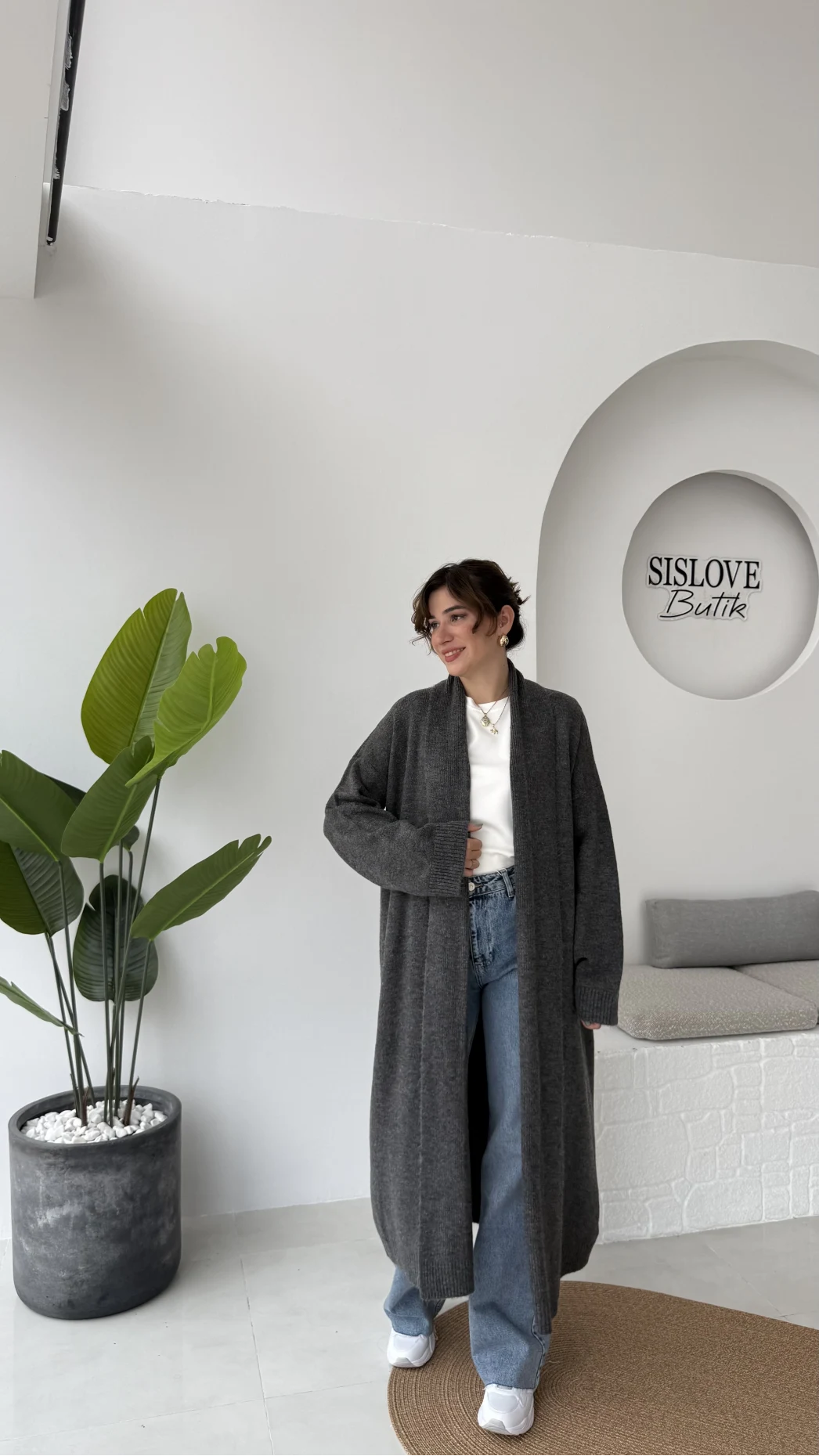 Manon Uzun Triko Hırka - Antrasit - Kod: 25504