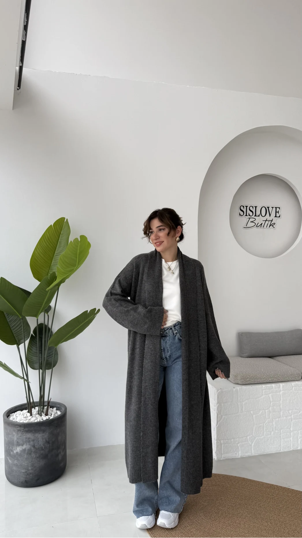 Manon Uzun Triko Hırka - Antrasit - Kod: 25504