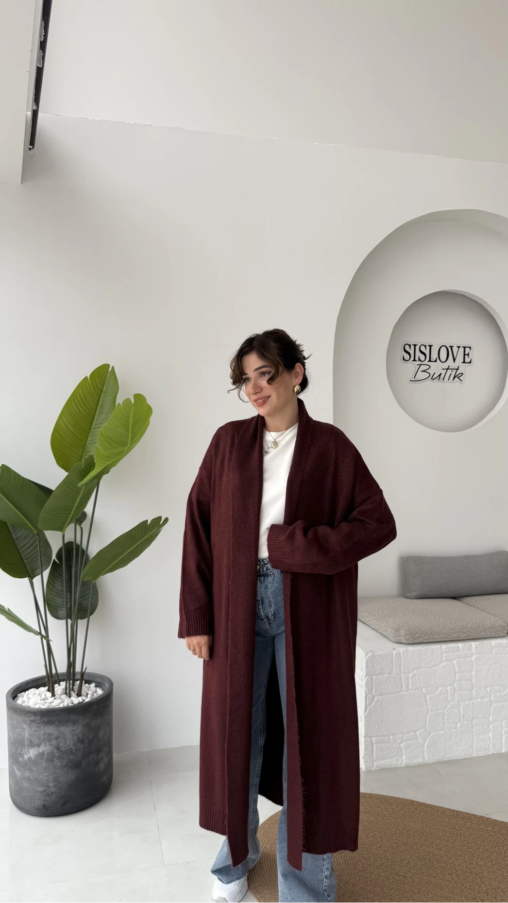 Manon Uzun Triko Hırka - Bordo - Kod: 25504