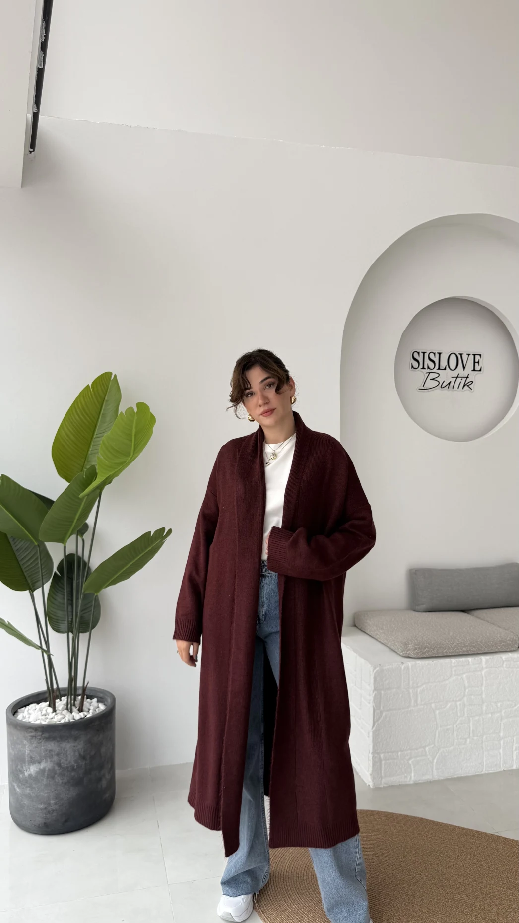 Manon Uzun Triko Hırka - Bordo - Kod: 25504