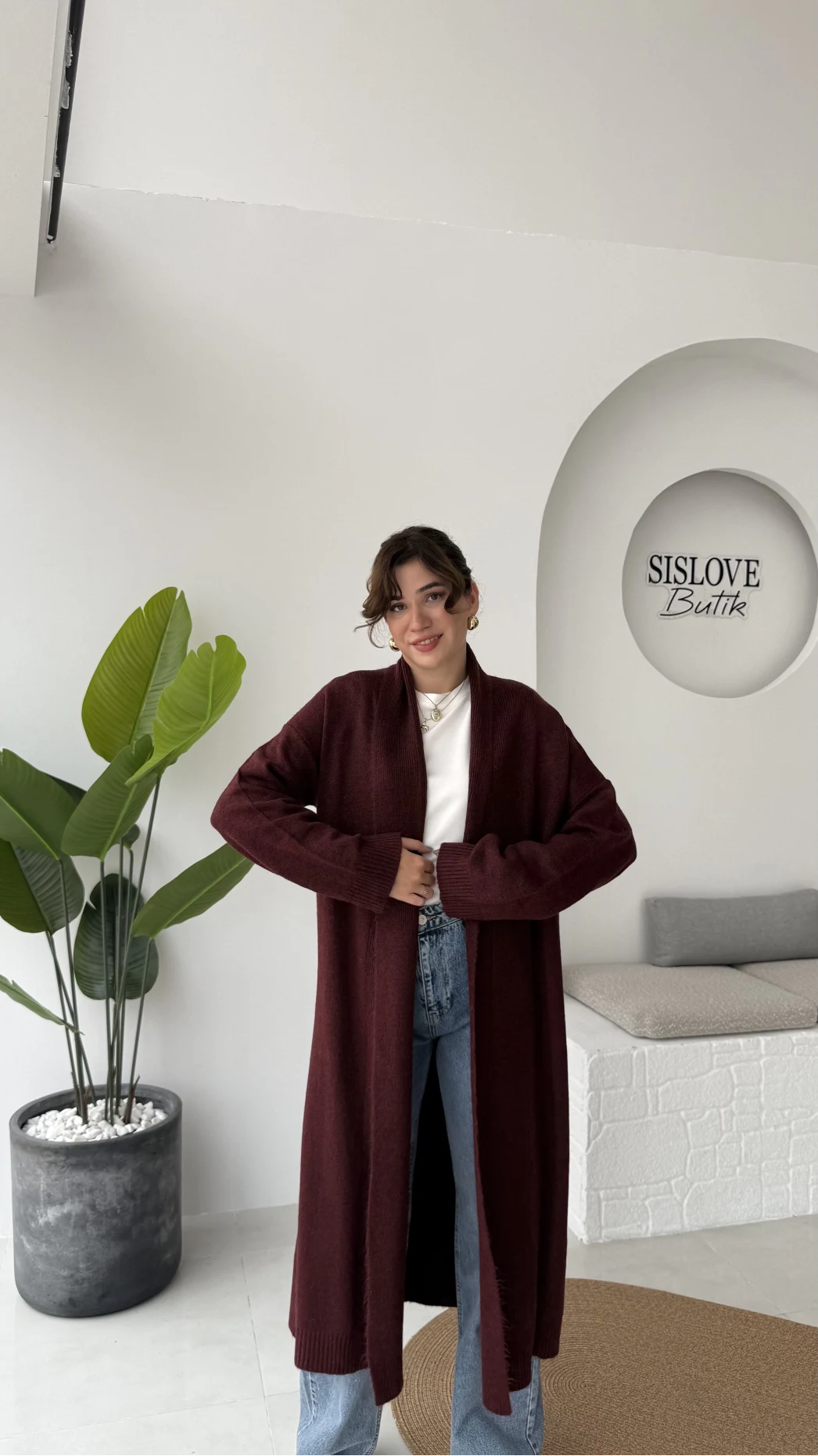 Manon Uzun Triko Hırka - Bordo - Kod: 25504