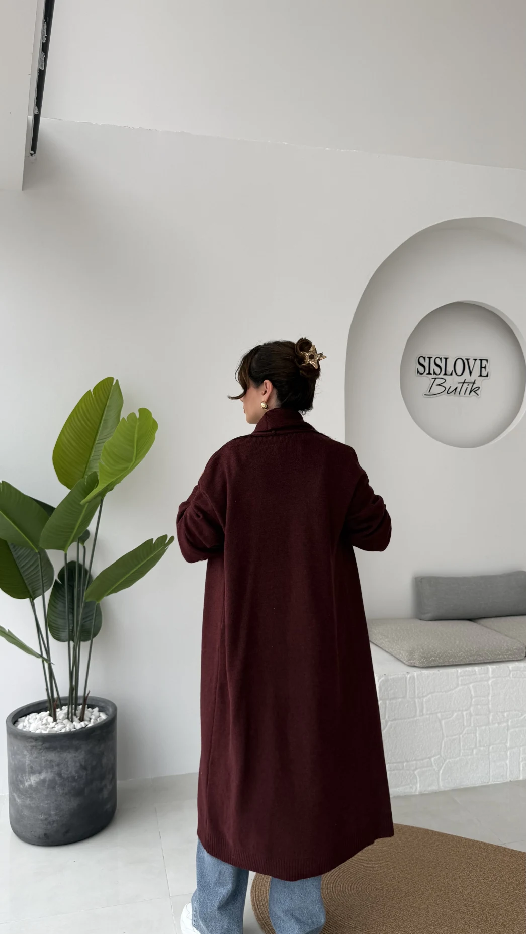 Manon Uzun Triko Hırka - Bordo - Kod: 25504