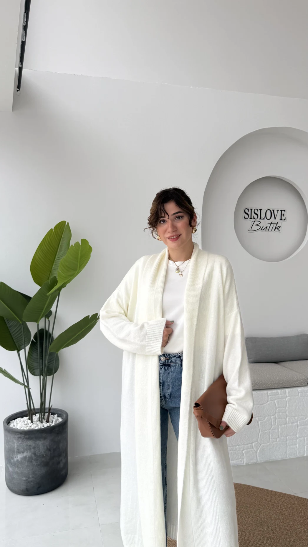 Manon Uzun Triko Hırka - Kırık Beyaz - Kod: 25504