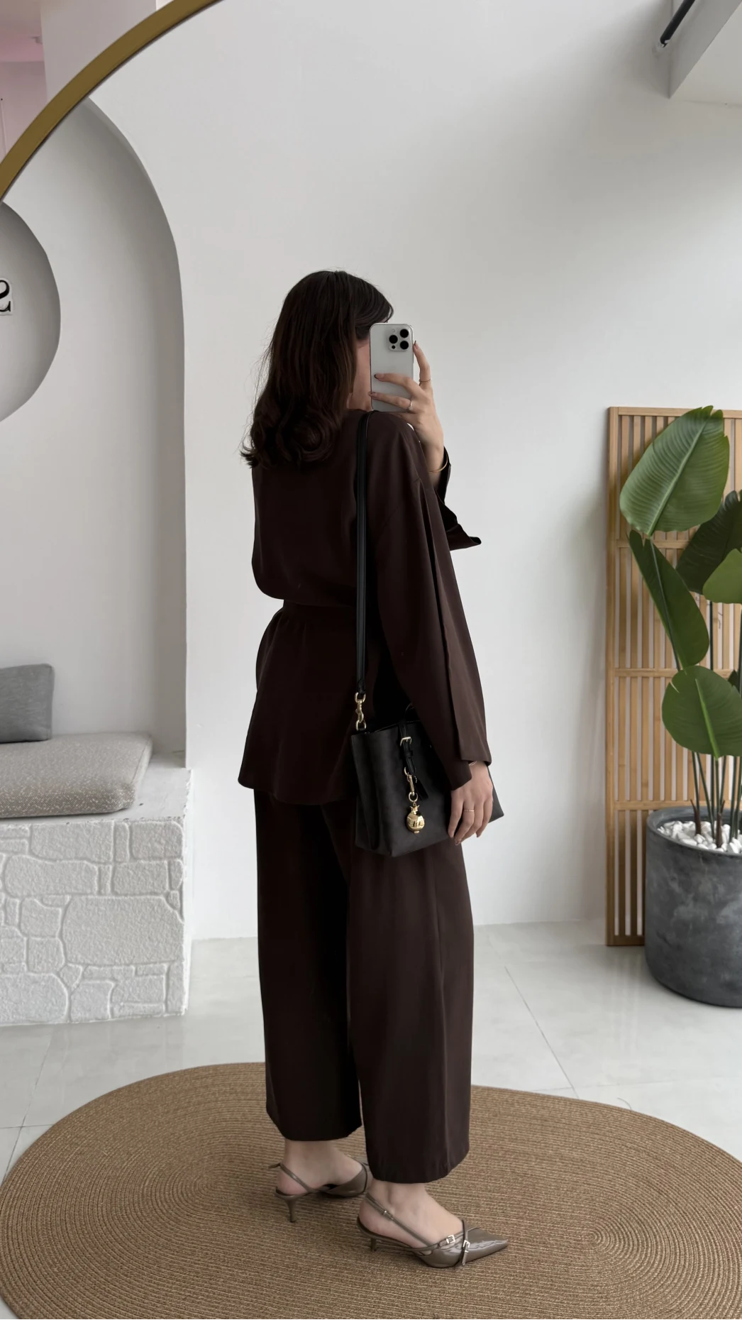 Marcelene Düğmeli V Yaka Kuşaklı Takım - Acı Kahve - Kod: 8892