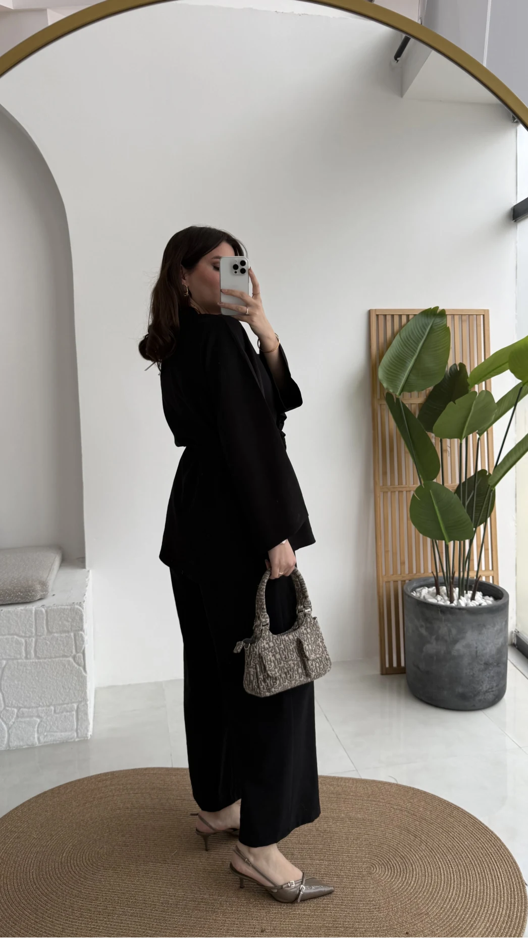 Marcelene Düğmeli V Yaka Kuşaklı Takım - Siyah - Kod: 8892