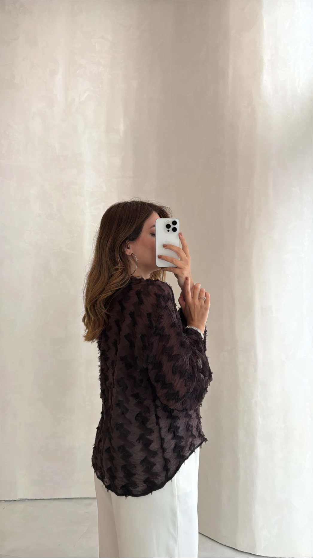 Maria Püskül Şeritli Kimono - Acı Kahve - Kod: 7049