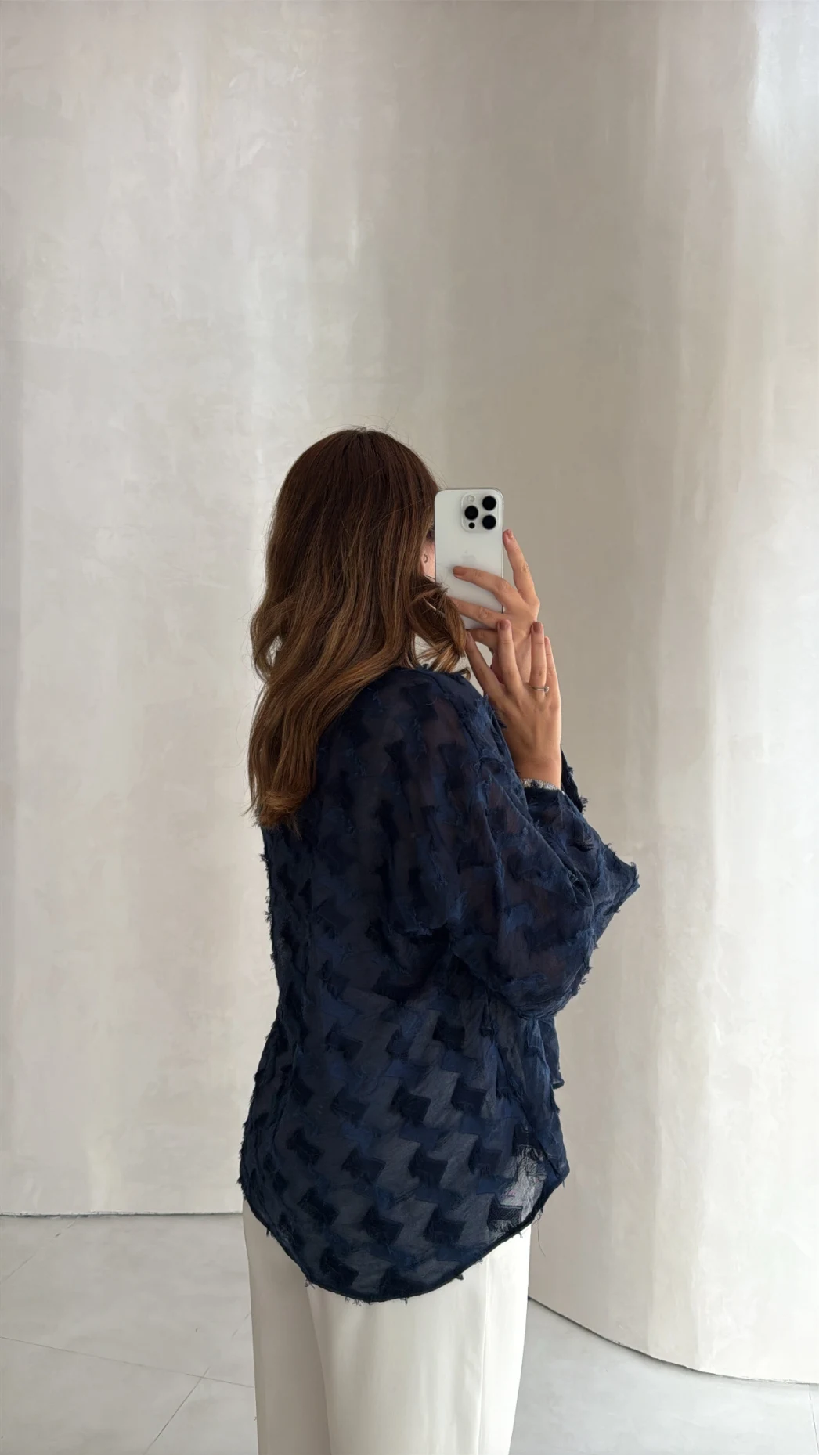 Maria Püskül Şeritli Kimono - Lacivert - Kod: 7049