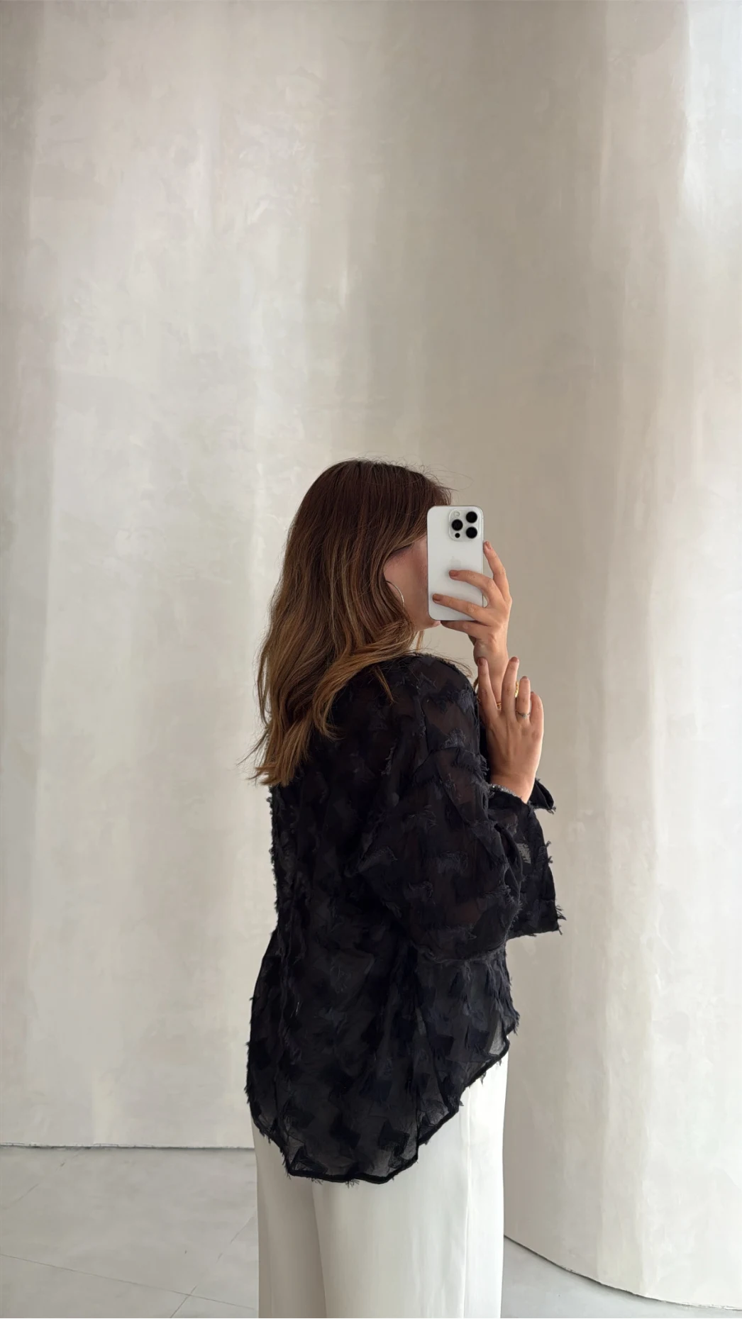 Maria Püskül Şeritli Kimono - Siyah - Kod: 7049