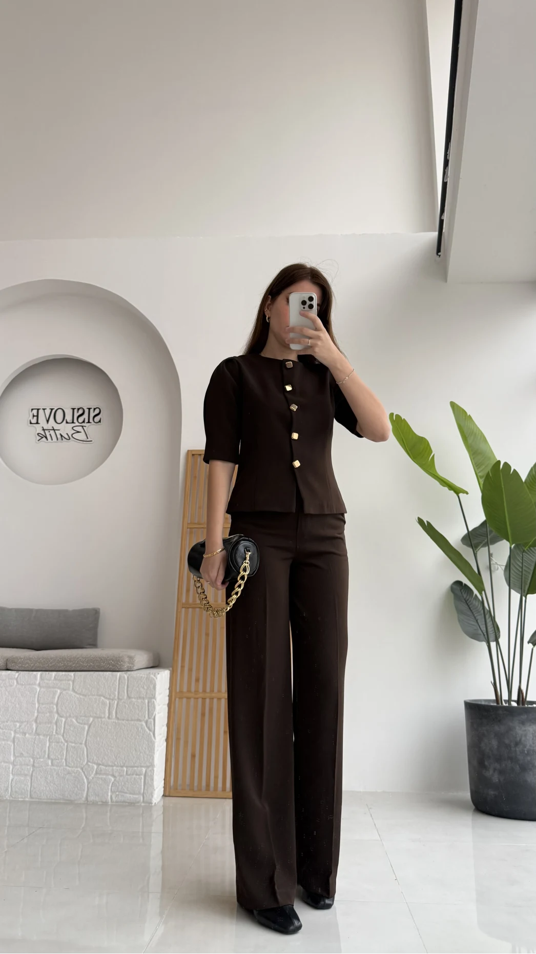 Maribel Düğme Detaylı Yelek Takım - Acı Kahve - Kod: 8809