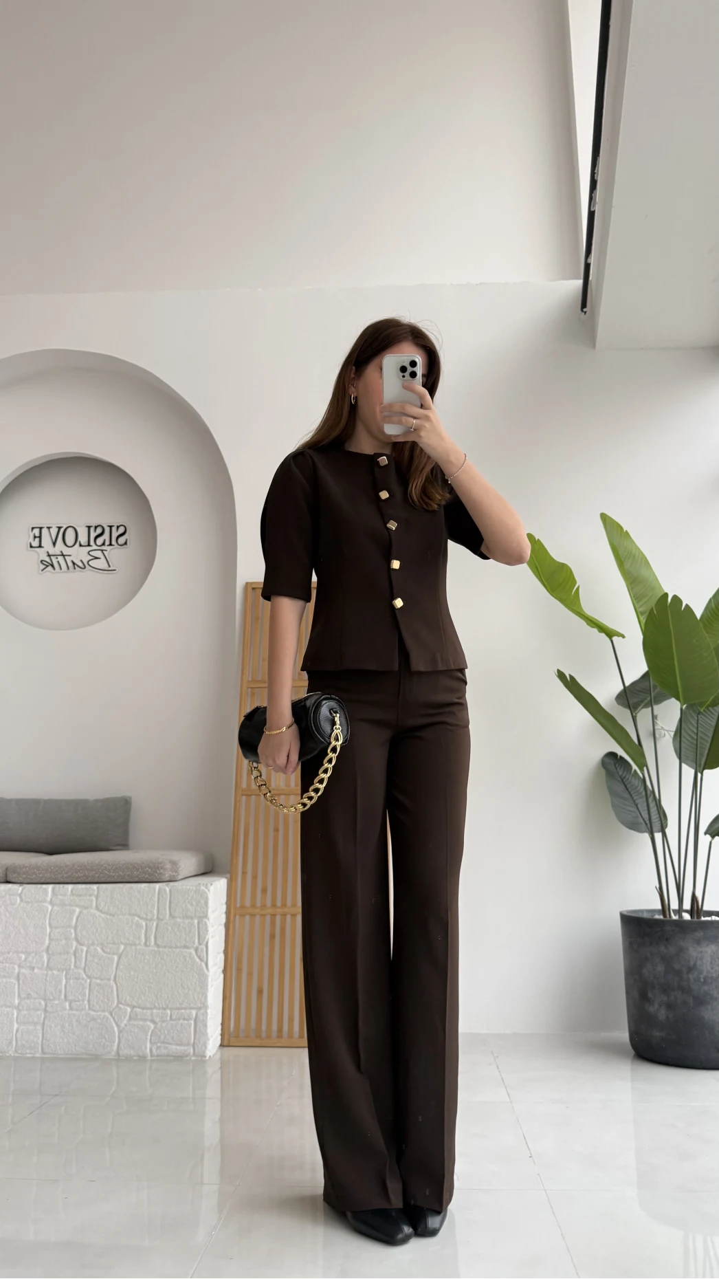 Maribel Düğme Detaylı Yelek Takım - Acı Kahve - Kod: 8809