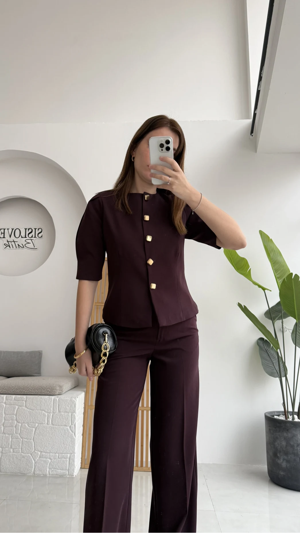 Maribel Düğme Detaylı Yelek Takım - Bordo - Kod: 8809