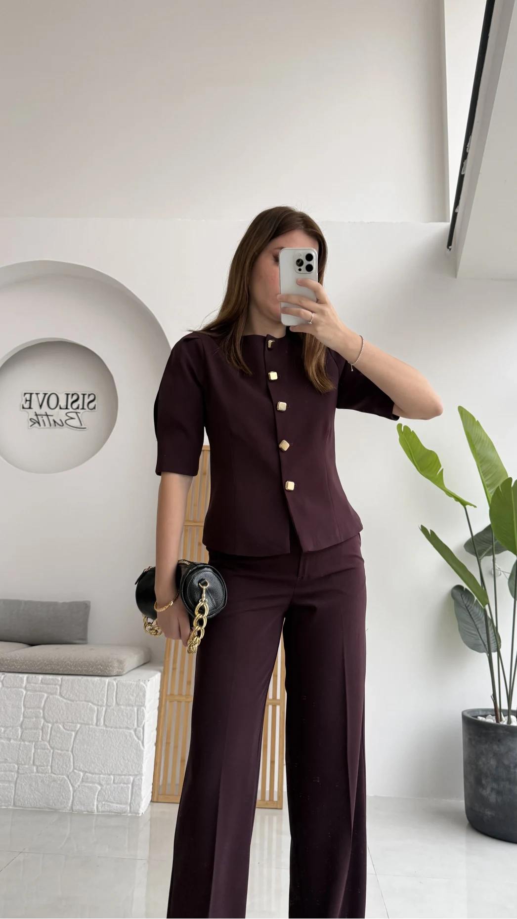 Maribel Düğme Detaylı Yelek Takım - Bordo - Kod: 8809