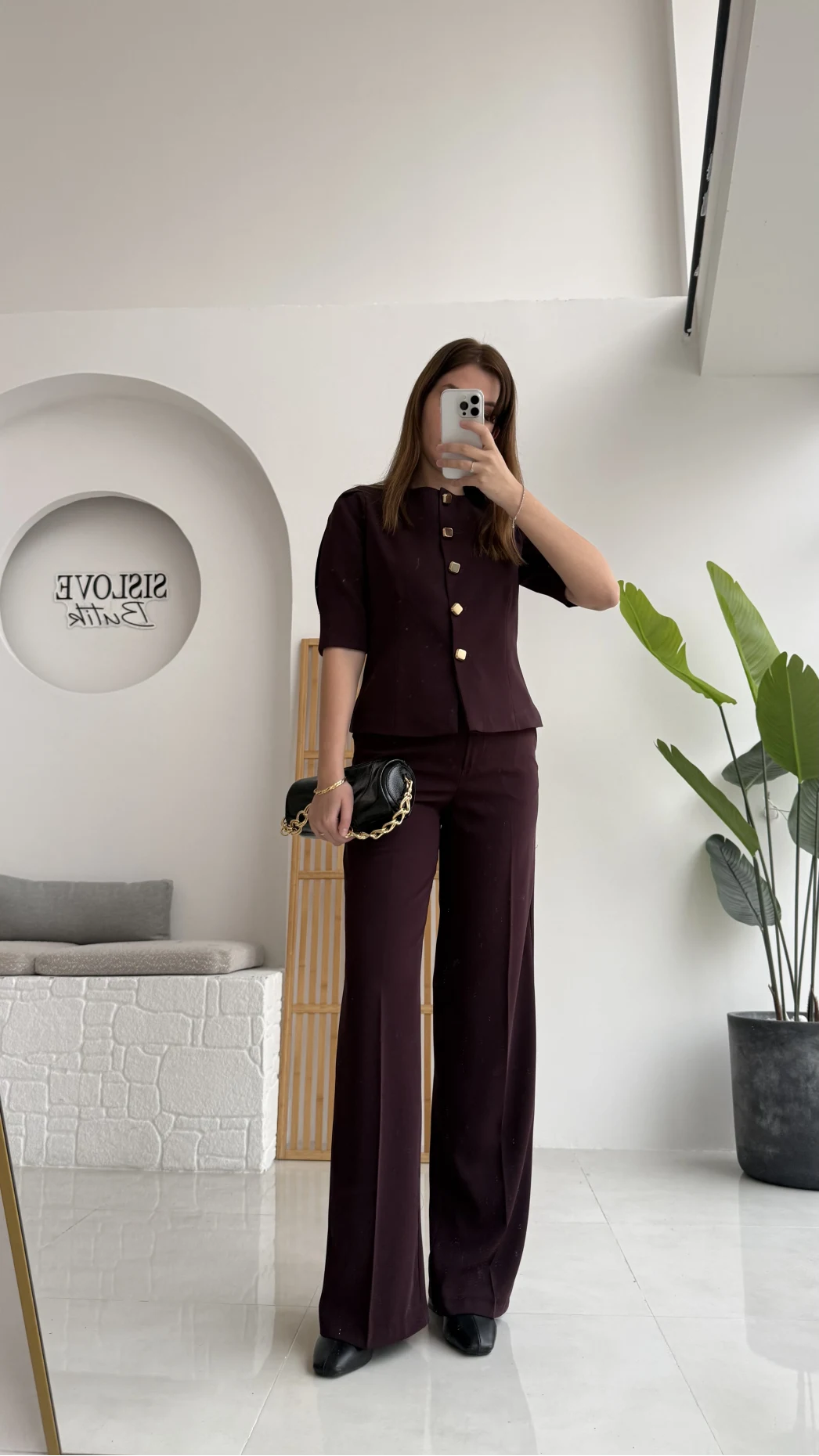 Maribel Düğme Detaylı Yelek Takım - Bordo - Kod: 8809