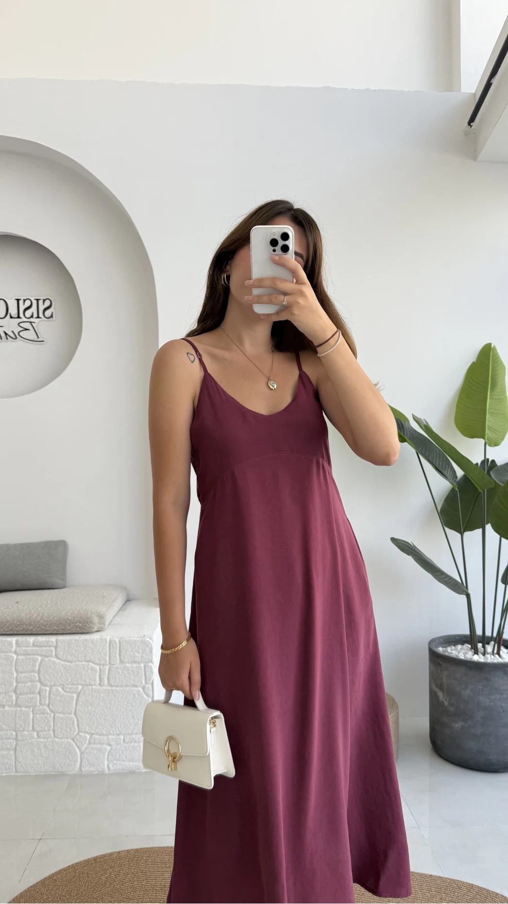Marien Askılı Modal Elbise - Bordo - Kod: 6020