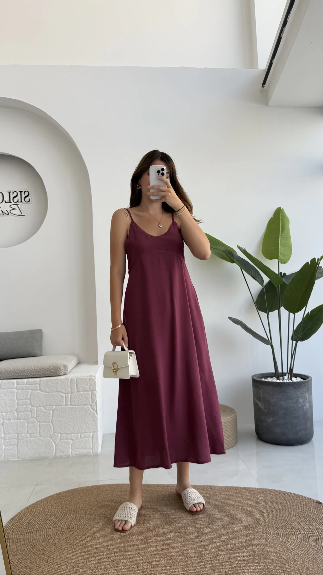 Marien Askılı Modal Elbise - Bordo - Kod: 6020