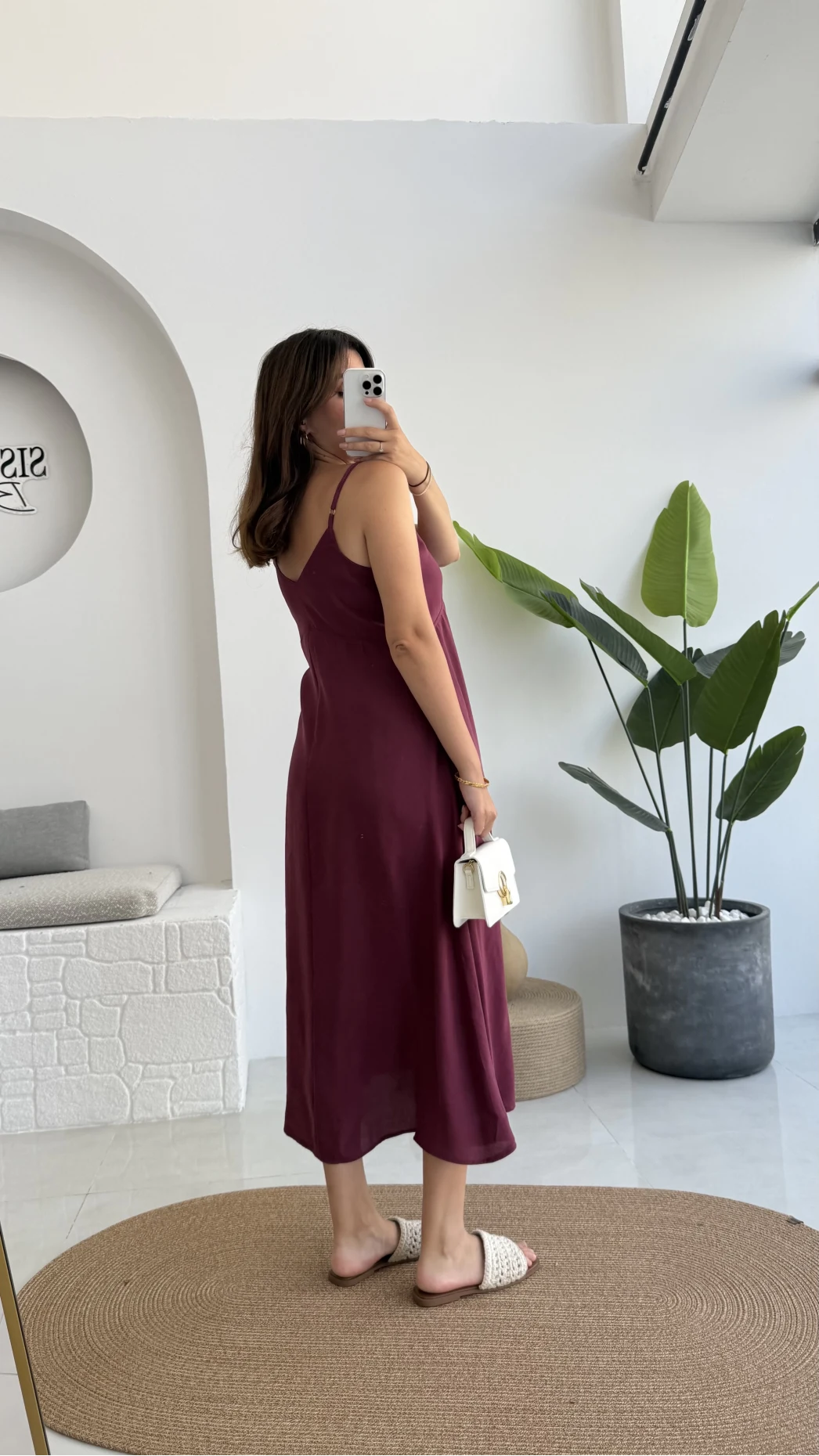 Marien Askılı Modal Elbise - Bordo - Kod: 6020