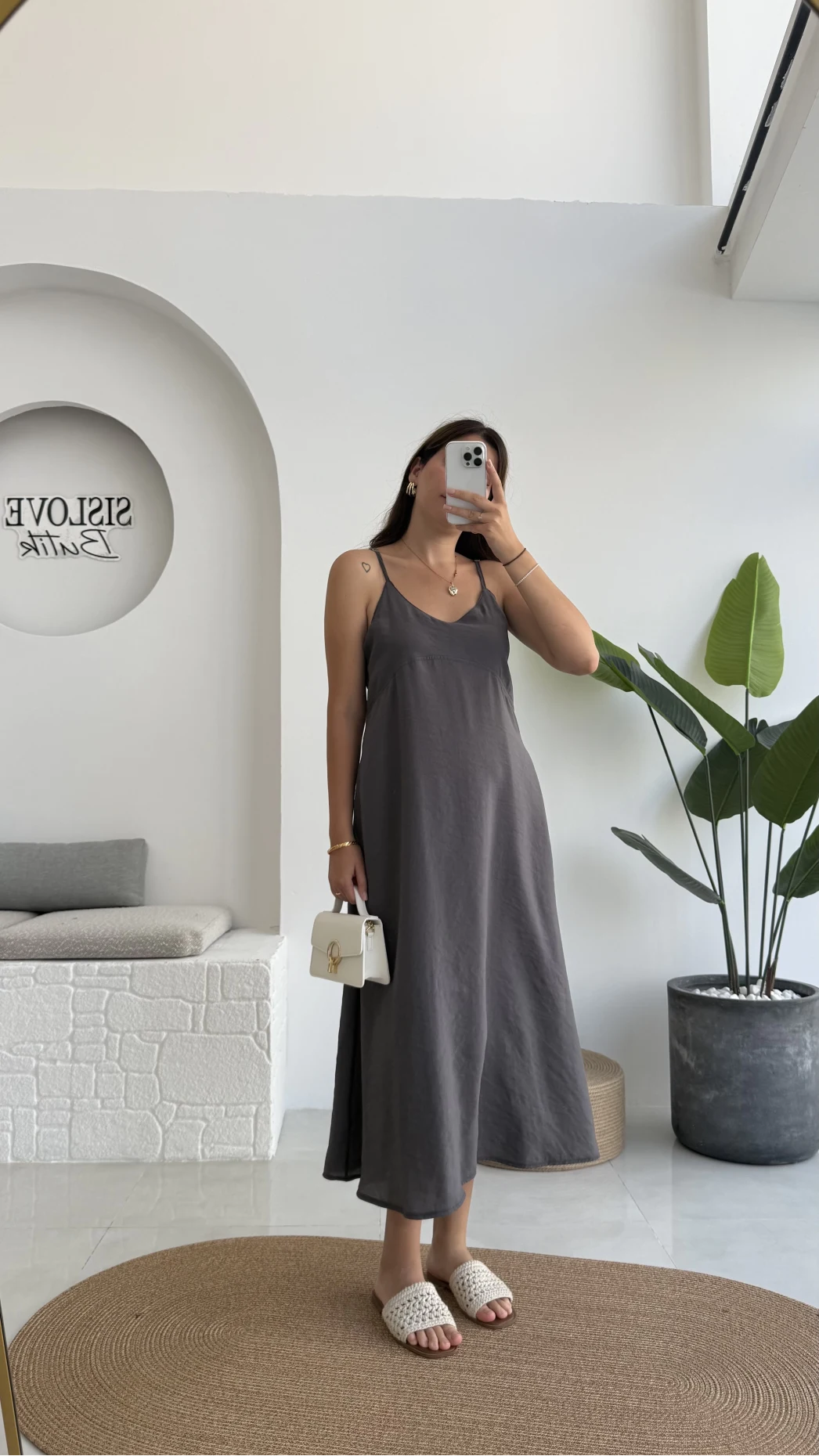 Marien Askılı Modal Elbise - Koyu Gri - Kod: 6020