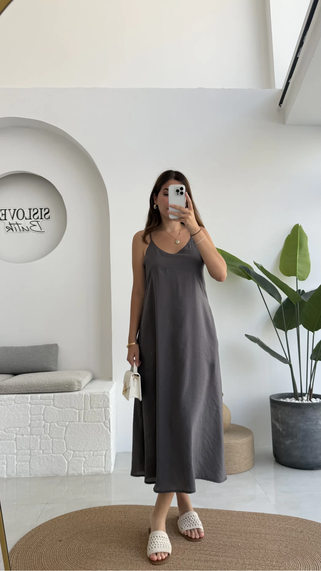 Marien Askılı Modal Elbise - Koyu Gri - Kod: 6020