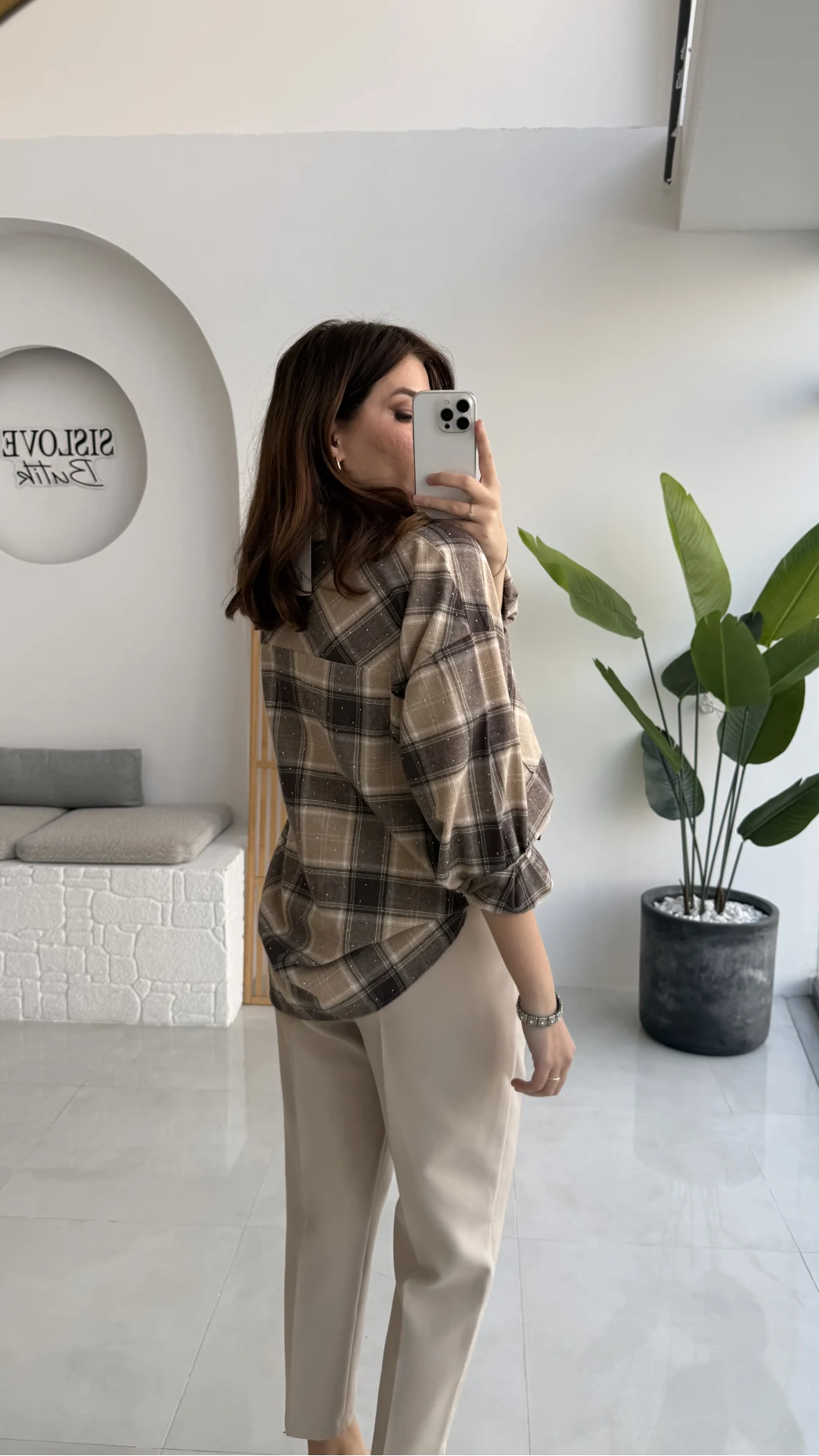 Marley Taşlı Ekose Gömlek - Bej - Kod: 2166