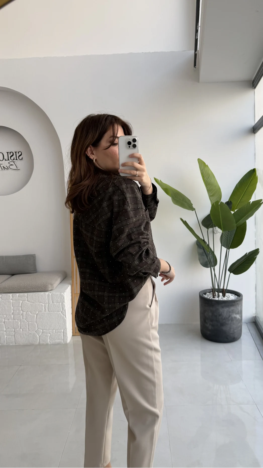 Marley Taşlı Ekose Gömlek - Kahverengi - Kod: 2166