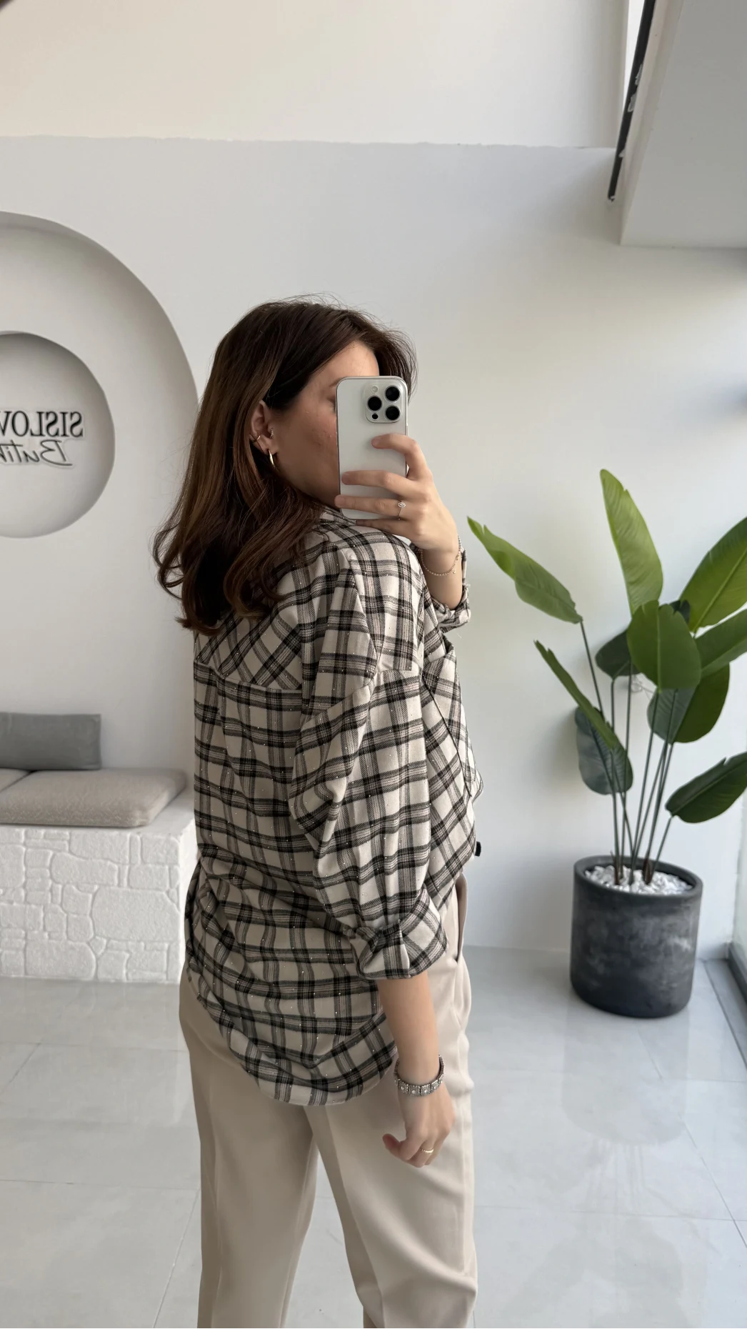 Marley Taşlı Ekose Gömlek - Taş - Kod: 2166