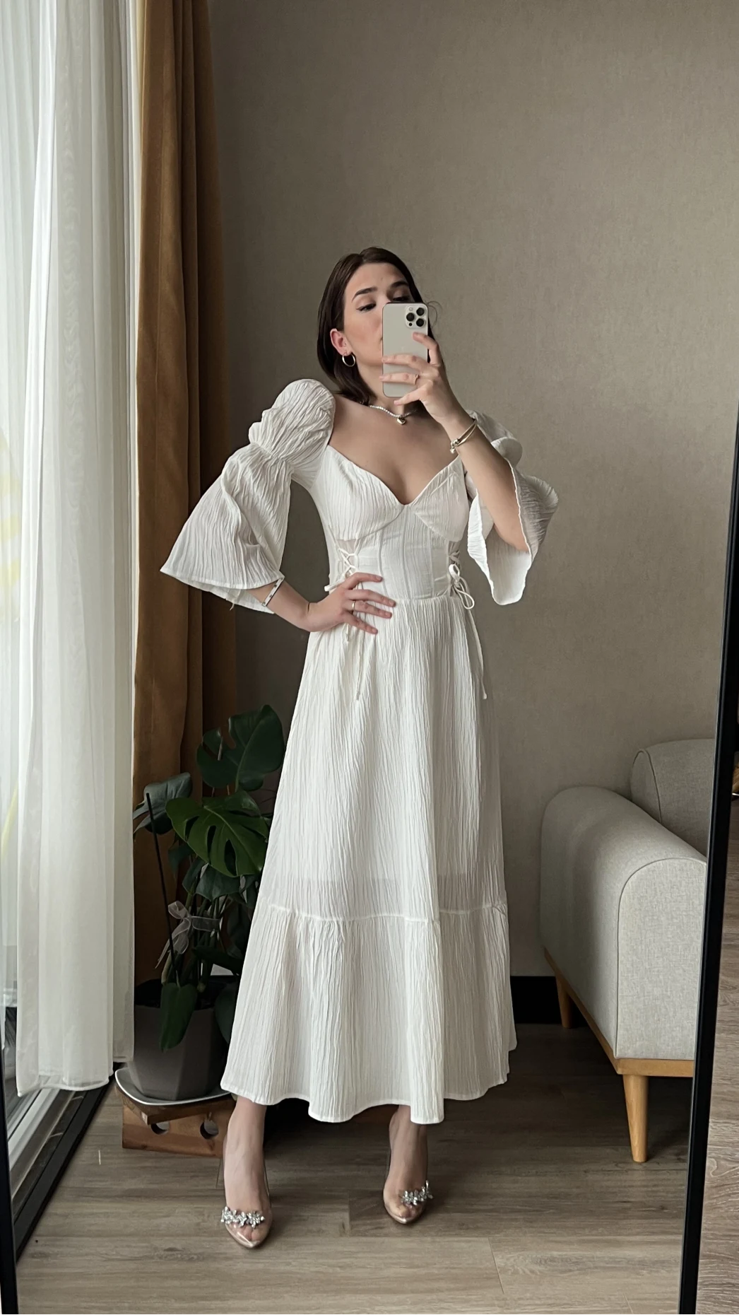 Maude Kırık Beyaz Vintage Elbise