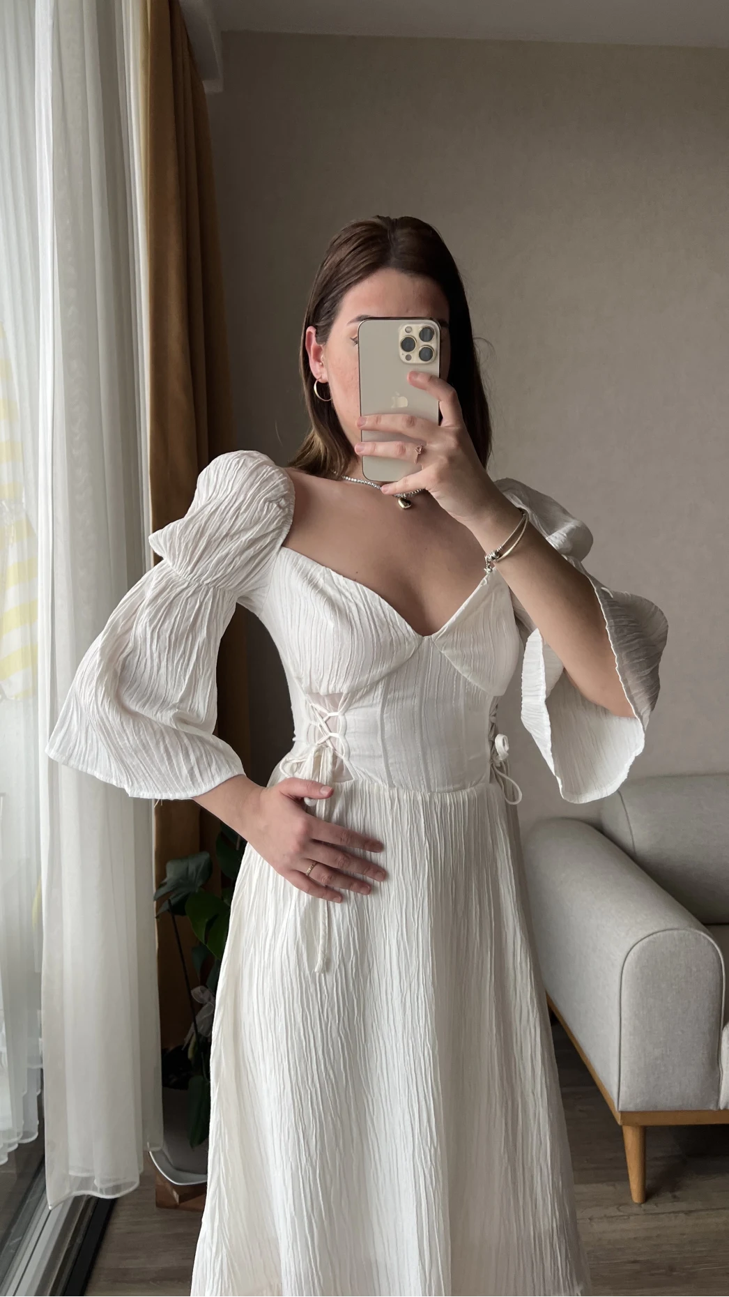 Maude Kırık Beyaz Vintage Elbise