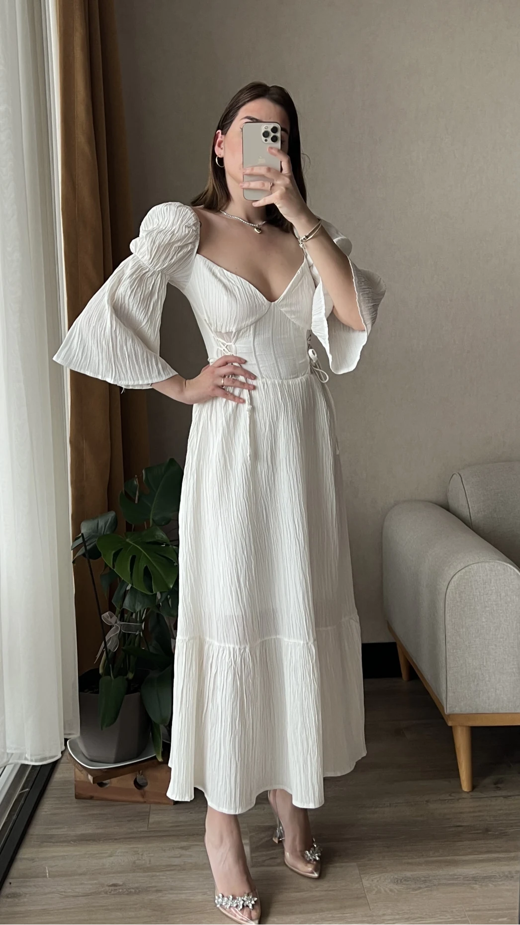 Maude Kırık Beyaz Vintage Elbise