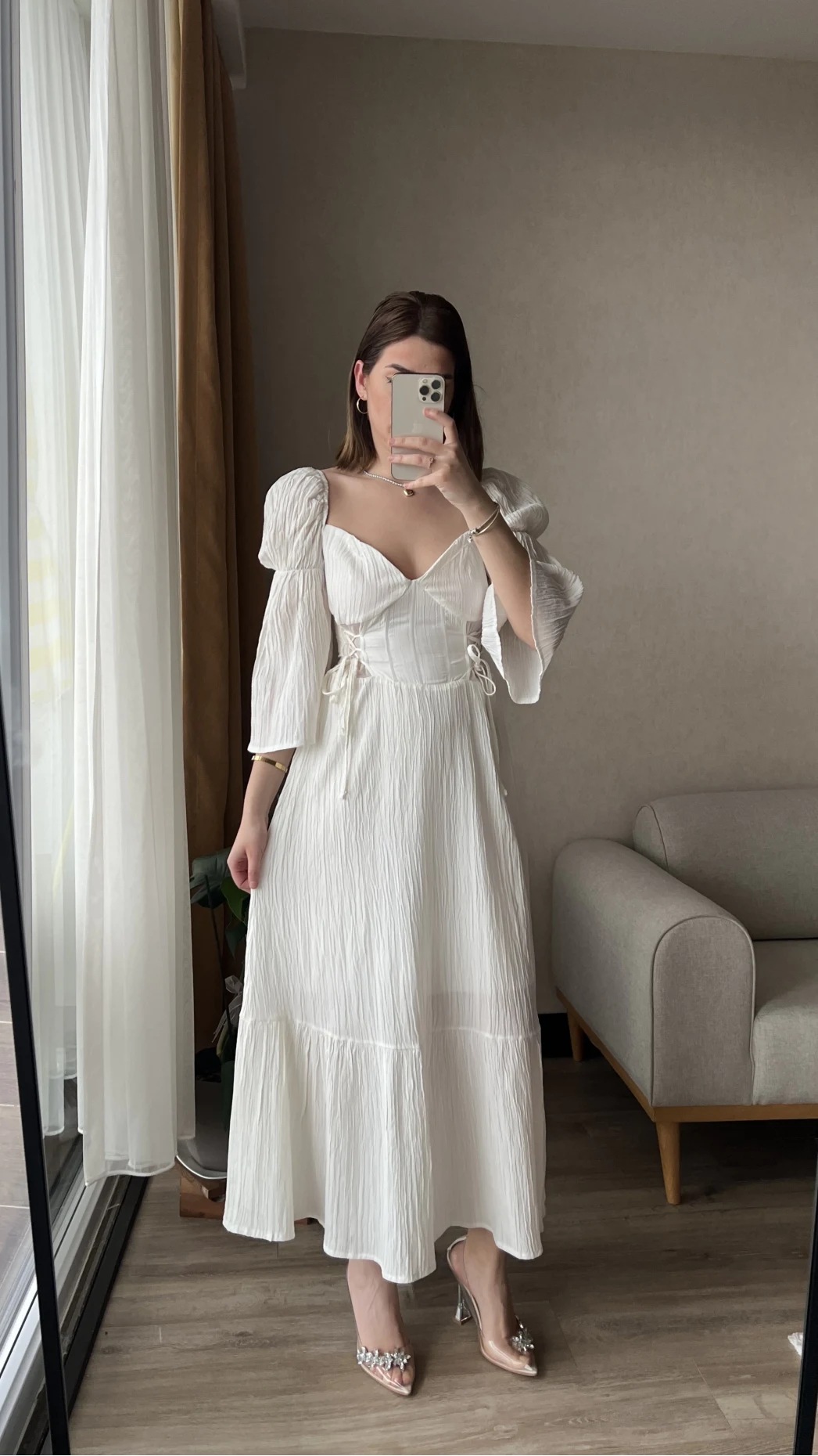 Maude Kırık Beyaz Vintage Elbise