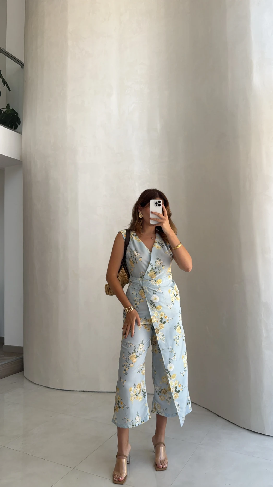 Mavi Çiçek Desenli Kuşaklı Tulum - Kod: 6057