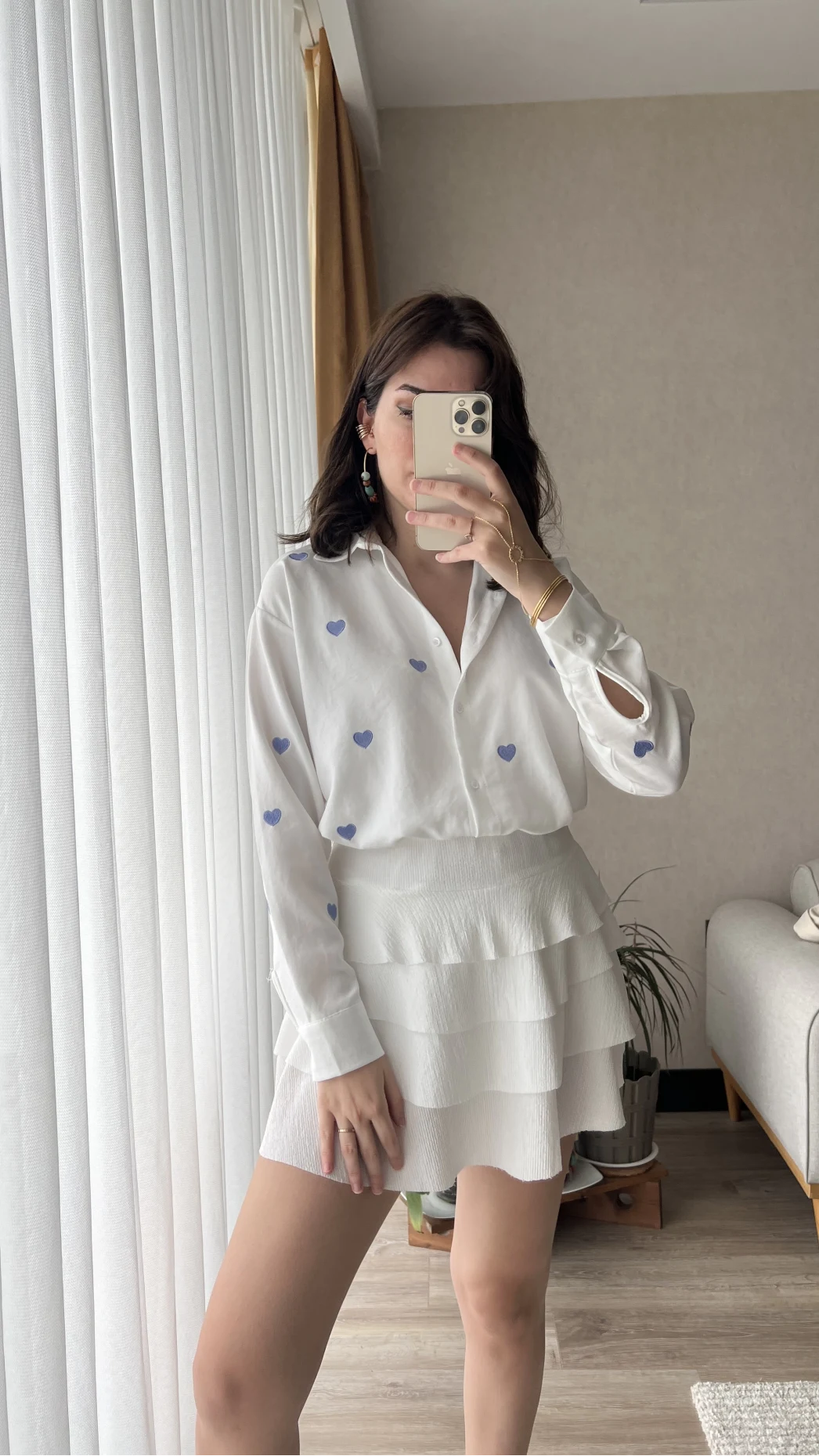 Mavi Kalpli Keten Gömlek