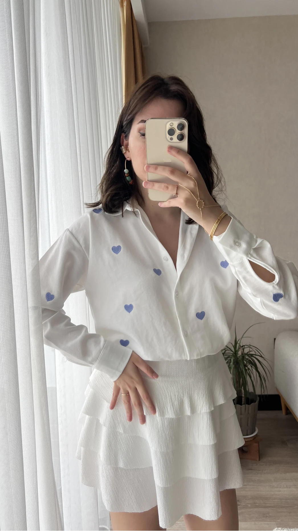 Mavi Kalpli Keten Gömlek