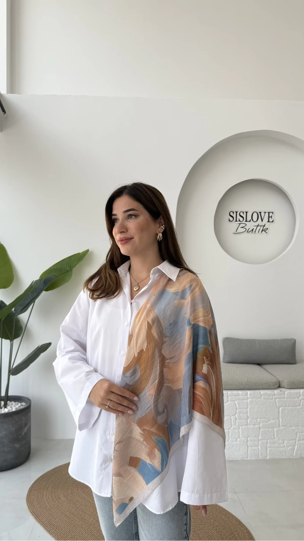 Mavi-Krem Geçişli Vizon Fular/Eşarp