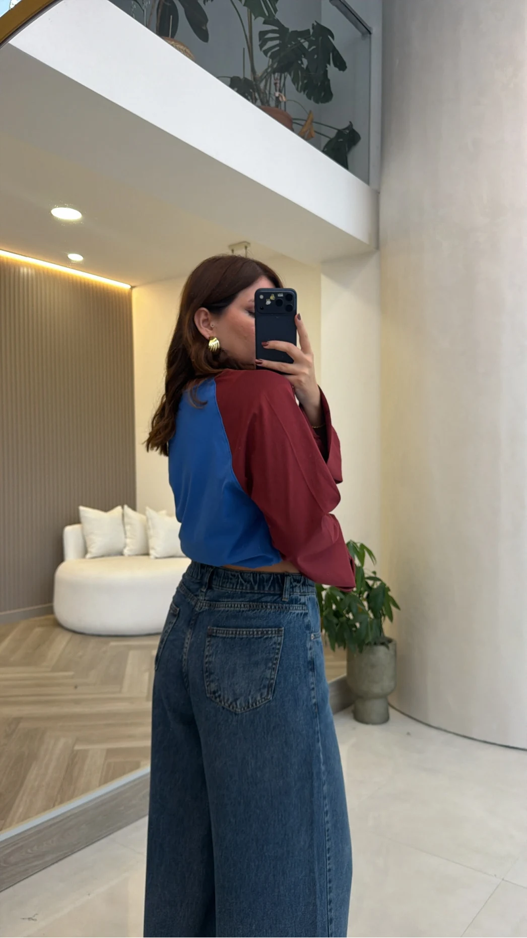 Mavi Bordo Renk Geçişli Baskılı Sweatshirt