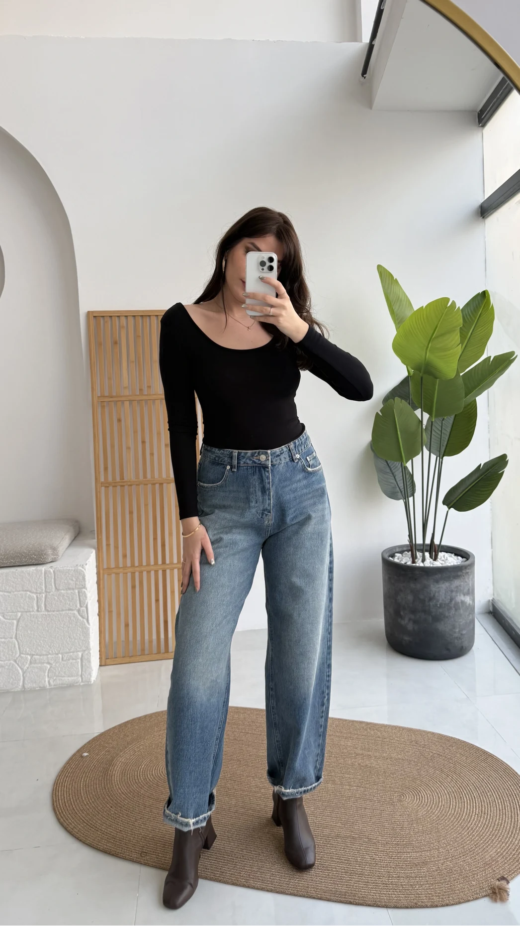 Mavi Yüksek Bel Baggy Jean Pantolon - Kod: 1055